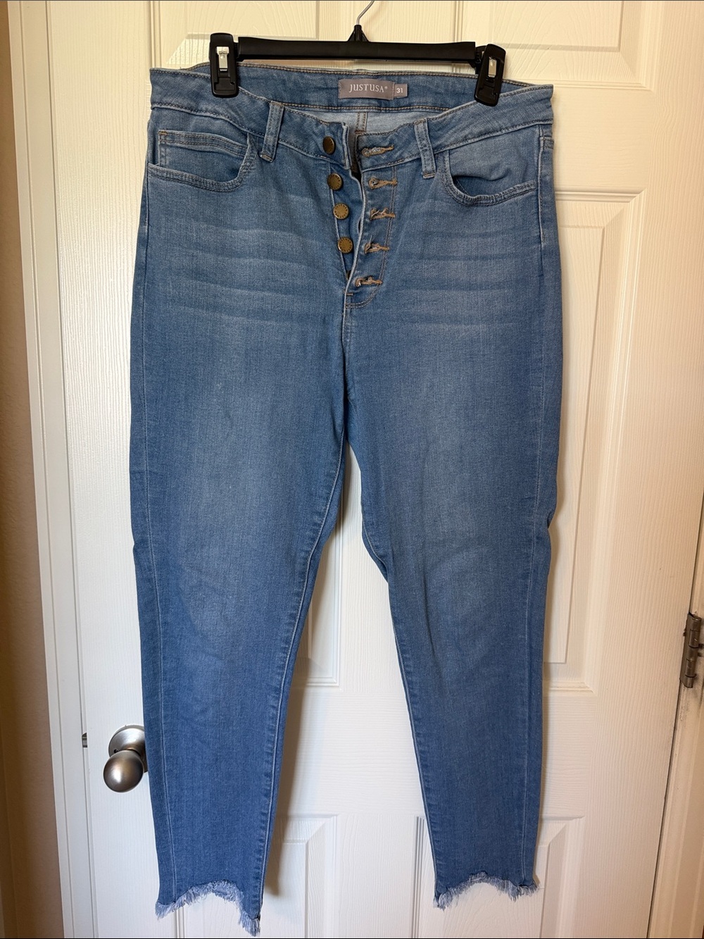 Just USA Light Blue High-Rise Skinny Jeans with Button-Fly